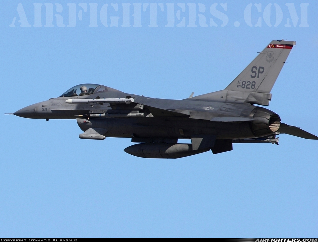 USA - Air Force General Dynamics F-16C Fighting Falcon 90-0828 at Chania - Souda (CHQ / LGSA), Greece