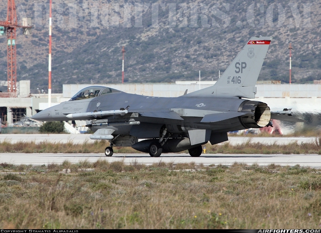 USA - Air Force General Dynamics F-16C Fighting Falcon 91-0416 at Chania - Souda (CHQ / LGSA), Greece
