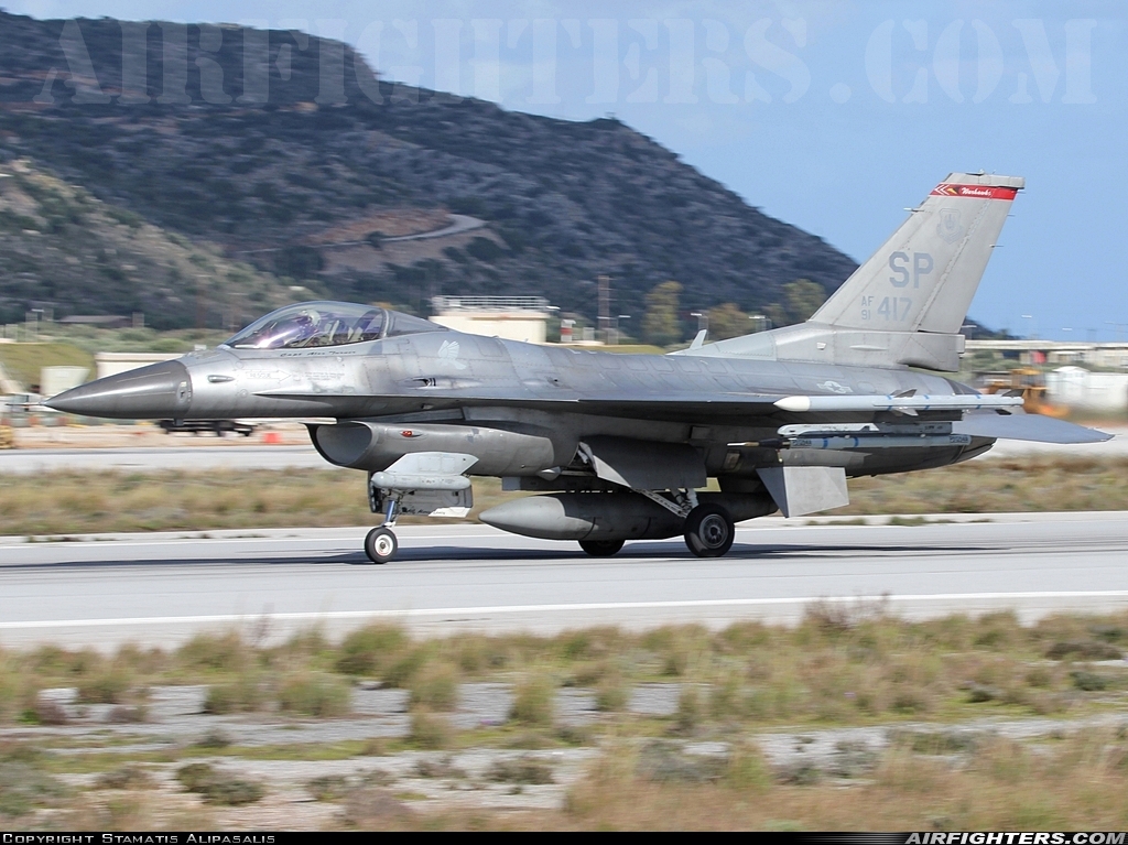 USA - Air Force General Dynamics F-16C Fighting Falcon 91-0417 at Chania - Souda (CHQ / LGSA), Greece