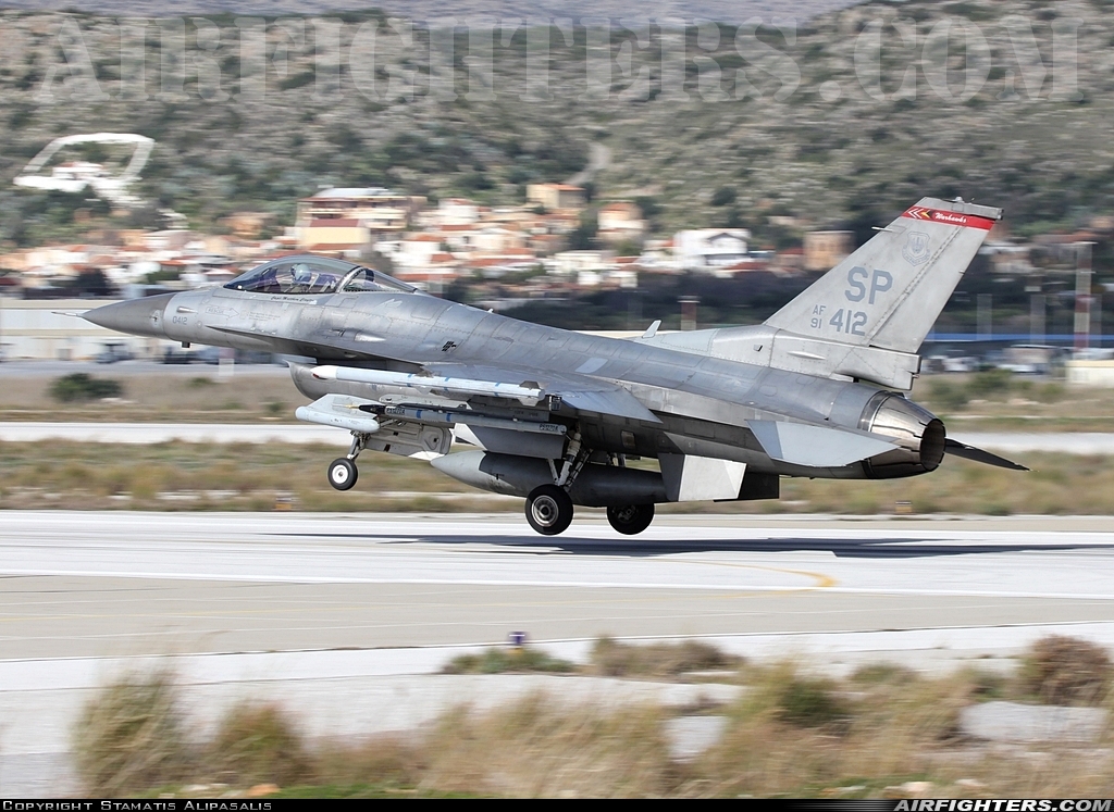 USA - Air Force General Dynamics F-16C Fighting Falcon 91-0412 at Chania - Souda (CHQ / LGSA), Greece