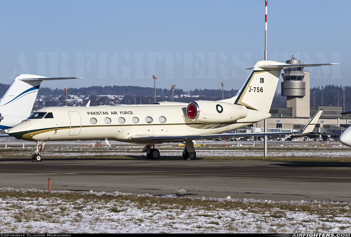 Pakistan - Air Force Gulfstream Aerospace G-450 (G-IV-SP) J-756 at Zurich (- Kloten) (ZRH / LSZH), Switzerland