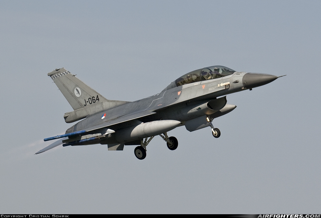 Netherlands - Air Force General Dynamics F-16BM Fighting Falcon J-064 at Leeuwarden (LWR / EHLW), Netherlands