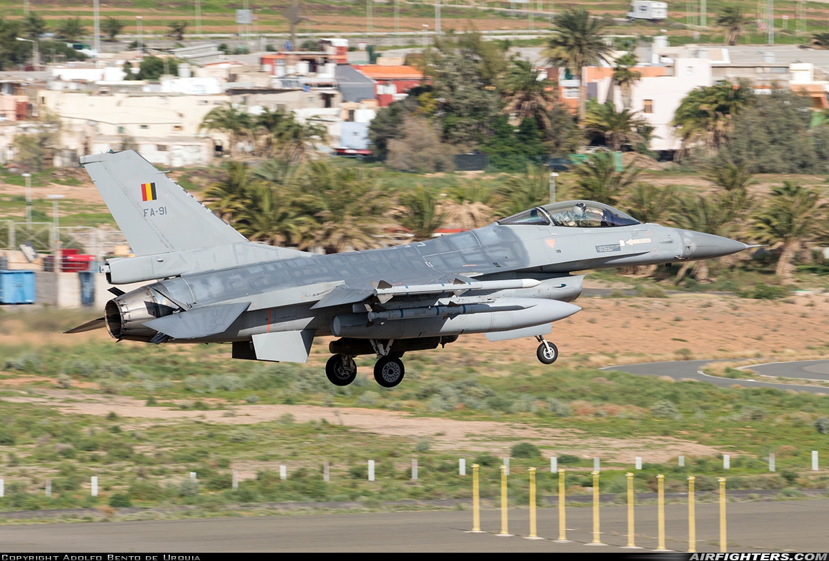 Belgium - Air Force General Dynamics F-16AM Fighting Falcon FA-91 at Gran Canaria (- Las Palmas / Gando) (LPA / GCLP), Spain