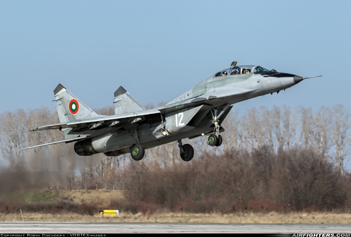 Bulgaria - Air Force Mikoyan-Gurevich MiG-29UB (9.51) 12 at Graf Ignatievo (LBPG), Bulgaria