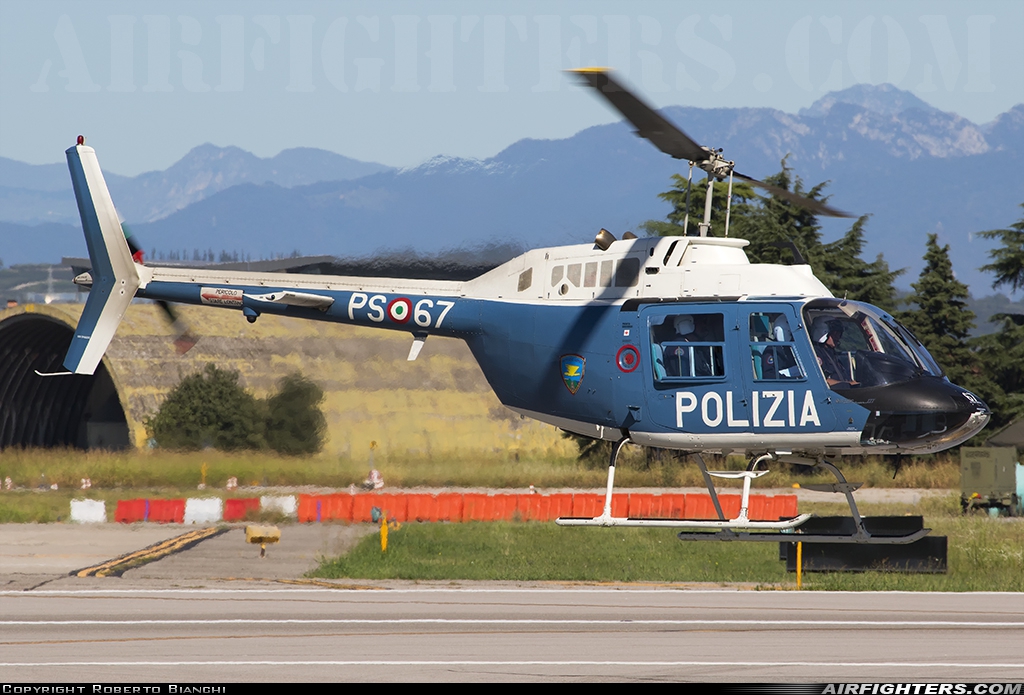 Italy - Polizia Agusta-Bell AB-206B-3 JetRanger III PS-67 at Verona - Villafranca (Valerio Catullo) (VRN / LIPX), Italy