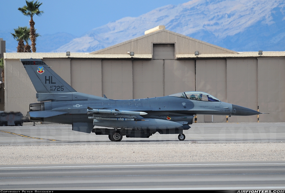 USA - Air Force General Dynamics F-16C Fighting Falcon 90-0725 at Las Vegas - Nellis AFB (LSV / KLSV), USA