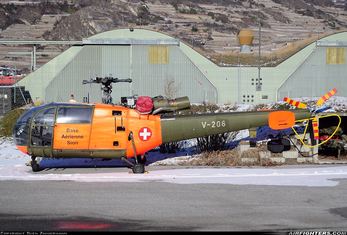 Switzerland - Air Force Aerospatiale SA-316B Alouette III V-206 at Sion (- Sitten) (SIR / LSGS / LSMS), Switzerland