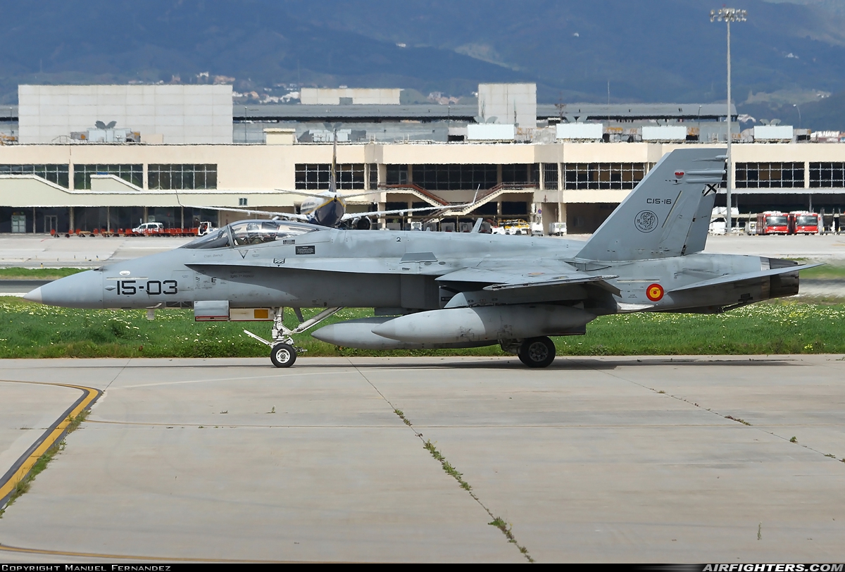 Spain - Air Force McDonnell Douglas C-15 Hornet (EF-18A+) C.15-16 at Malaga (AGP / LEMG), Spain