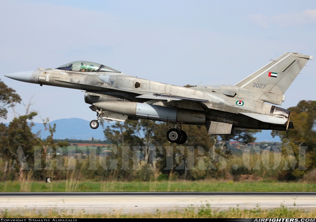 United Arab Emirates - Air Force Lockheed Martin F-16E Fighting Falcon 3027 at Andravida (Pyrgos -) (PYR / LGAD), Greece