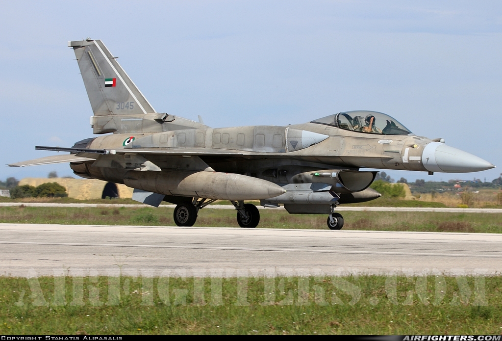 United Arab Emirates - Air Force Lockheed Martin F-16E Fighting Falcon 3045 at Andravida (Pyrgos -) (PYR / LGAD), Greece