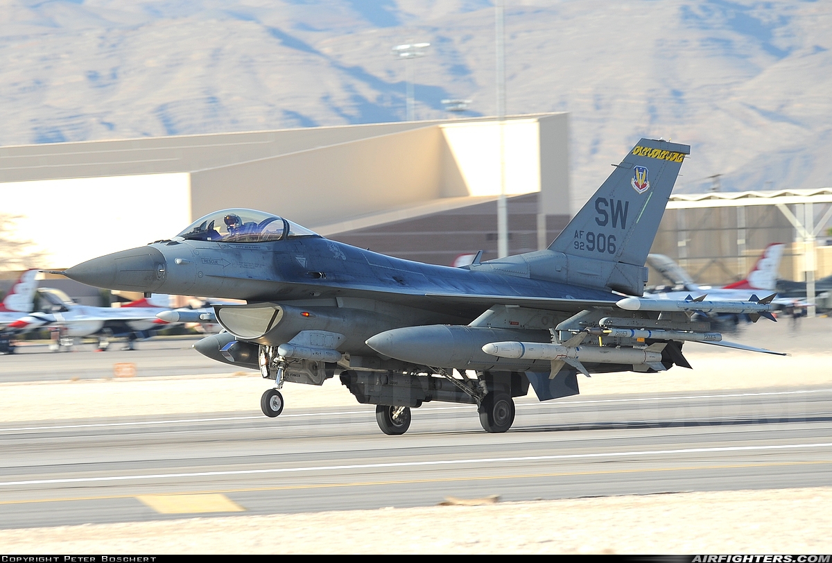 USA - Air Force General Dynamics F-16C Fighting Falcon 92-3906 at Las Vegas - Nellis AFB (LSV / KLSV), USA