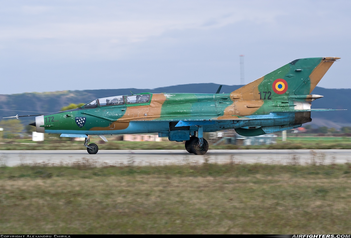 Romania - Air Force Mikoyan-Gurevich MiG-21UM Lancer B 172 at Campia Turzii (LRCT), Romania
