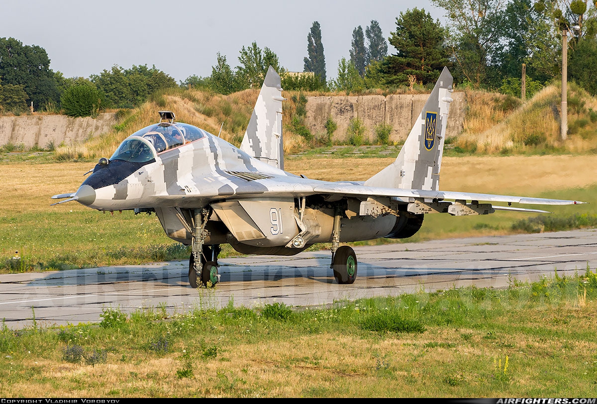 Ukraine - Air Force Mikoyan-Gurevich MiG-29UB (9.51) 91 WHITE at Withheld, Ukraine