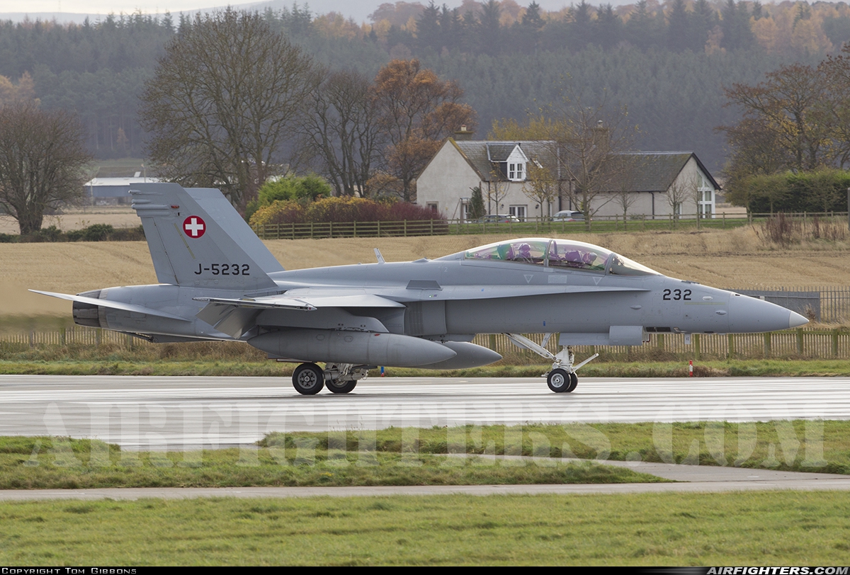 Switzerland - Air Force McDonnell Douglas F/A-18D Hornet J-5232 at Lossiemouth (LMO / EGQS), UK