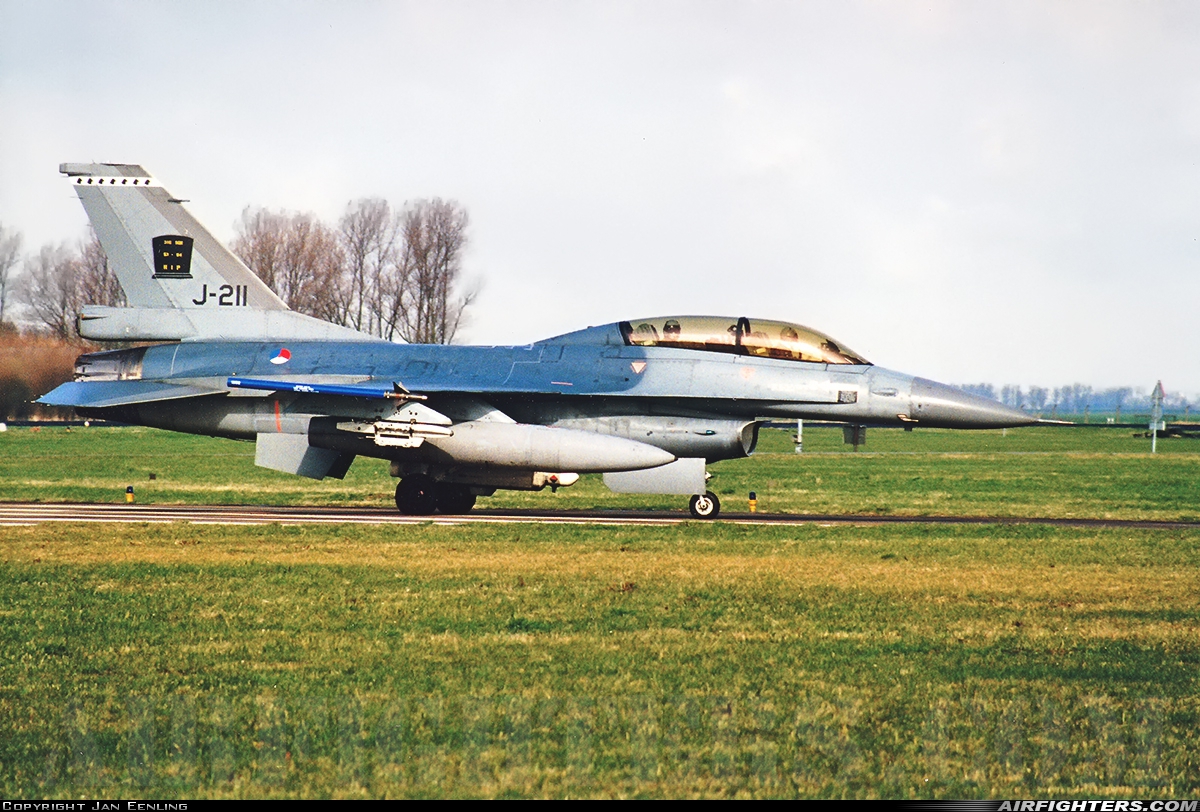 Netherlands - Air Force General Dynamics F-16B Fighting Falcon J-211 at Leeuwarden (LWR / EHLW), Netherlands