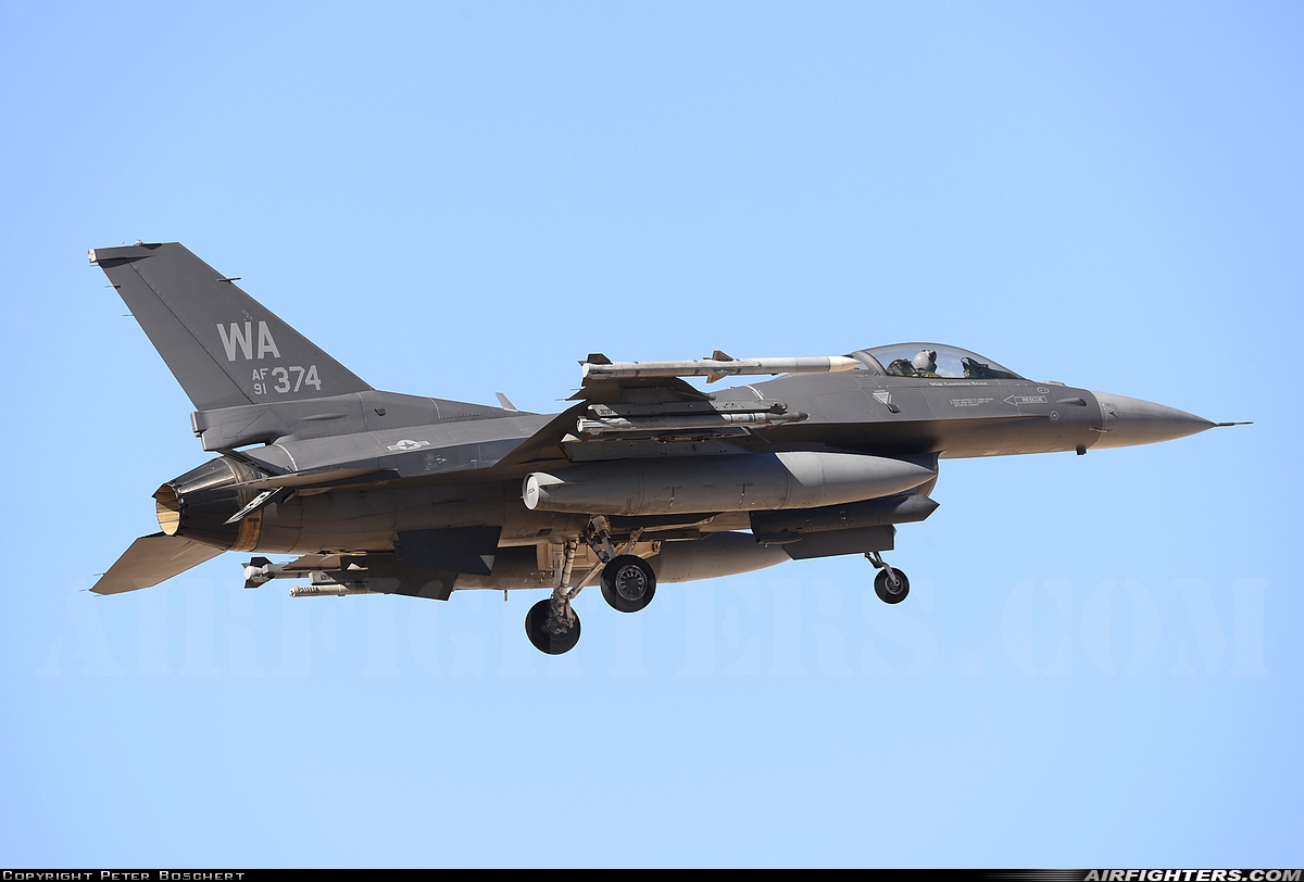 USA - Air Force General Dynamics F-16C Fighting Falcon 91-0374 at Las Vegas - Nellis AFB (LSV / KLSV), USA