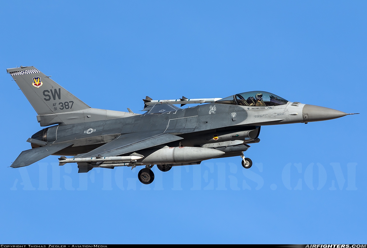 USA - Air Force General Dynamics F-16C Fighting Falcon 91-0387 at Las Vegas - Nellis AFB (LSV / KLSV), USA