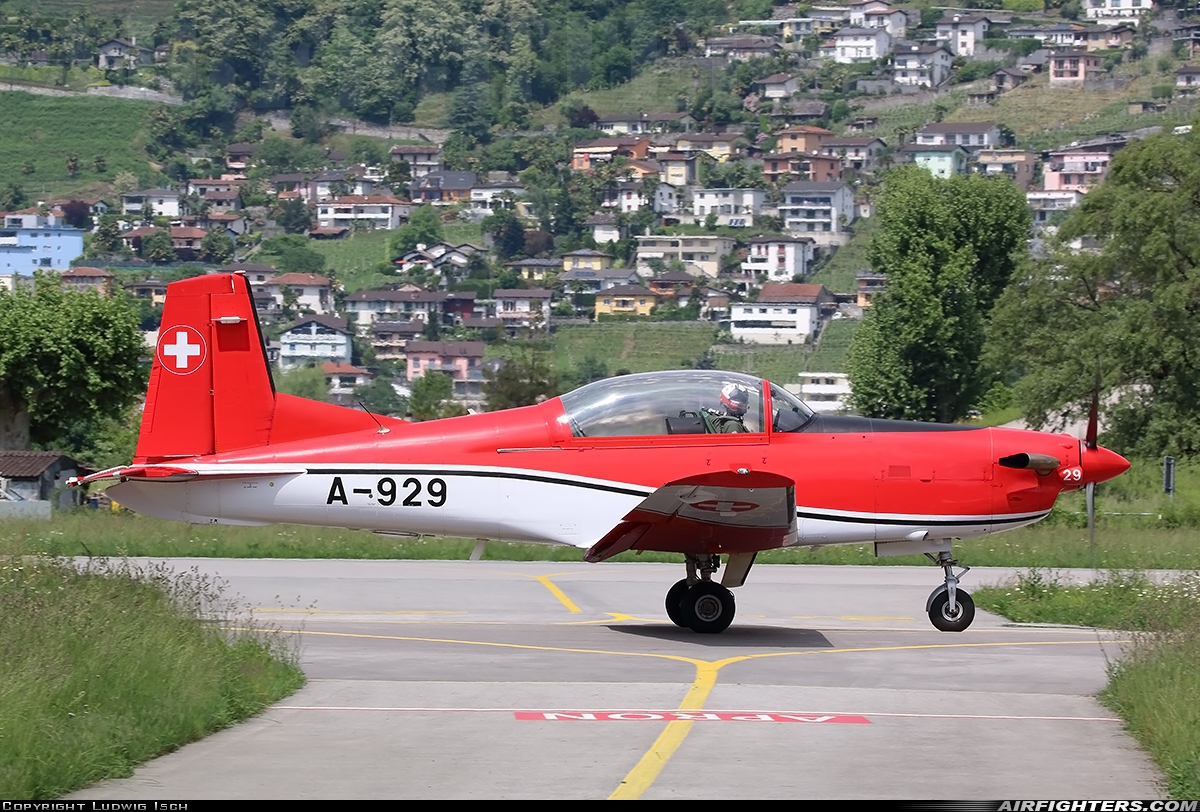 Switzerland - Air Force Pilatus NCPC-7 Turbo Trainer A-929 at Locarno (- Magadino) (LSZL / LSMO), Switzerland
