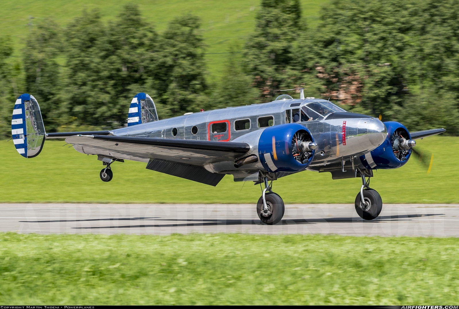Private Beech 18 Expeditor N223CM at St. Stephan (LSTS), Switzerland