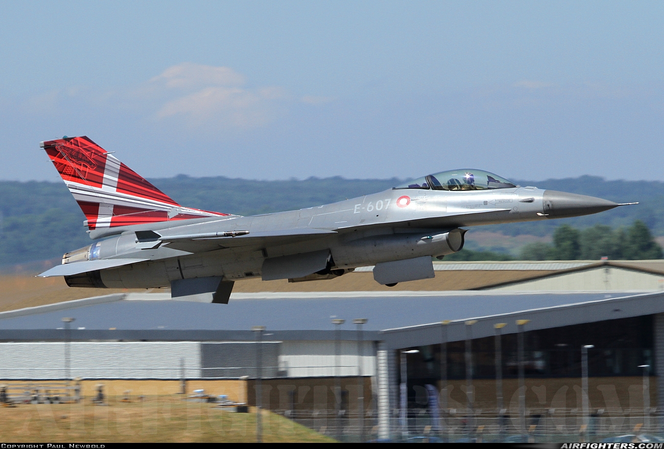 Denmark - Air Force General Dynamics F-16AM Fighting Falcon E-607 at Yeovilton (YEO / EGDY), UK
