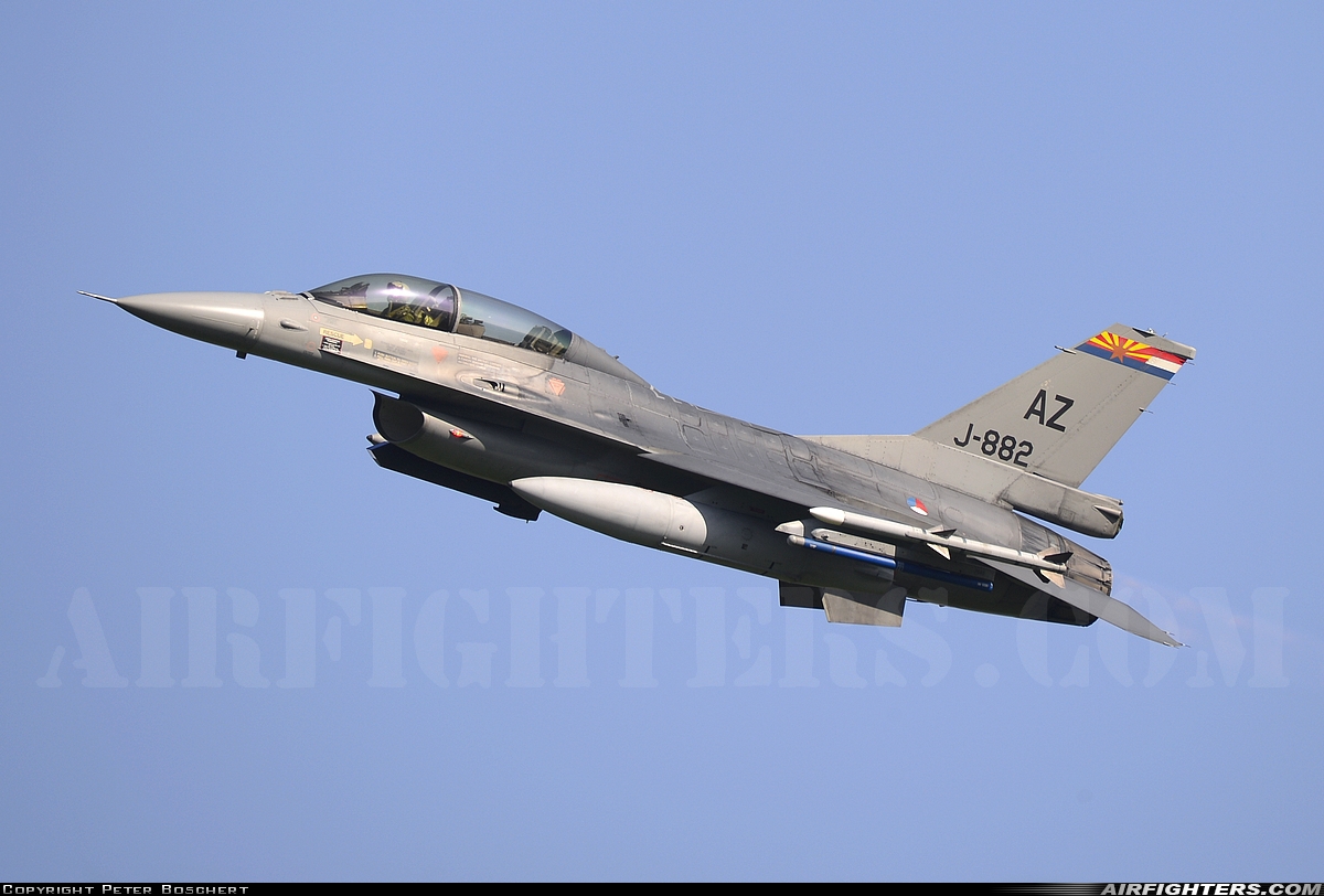 Netherlands - Air Force General Dynamics F-16BM Fighting Falcon J-882 at Leeuwarden (LWR / EHLW), Netherlands