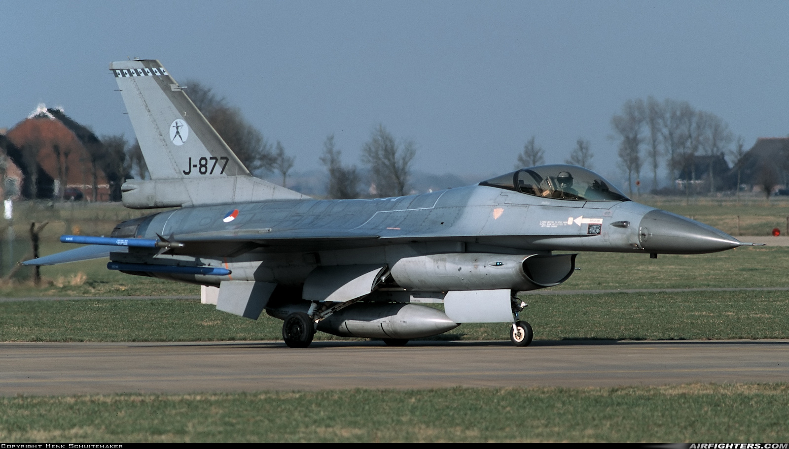 Netherlands - Air Force General Dynamics F-16A Fighting Falcon J-877 at Leeuwarden (LWR / EHLW), Netherlands