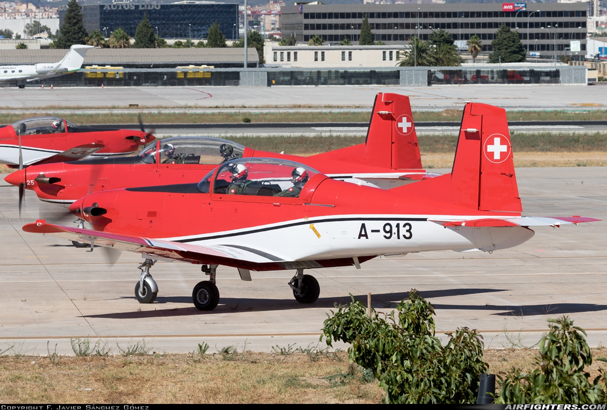 Switzerland - Air Force Pilatus NCPC-7 Turbo Trainer A-913 at Malaga (AGP / LEMG), Spain