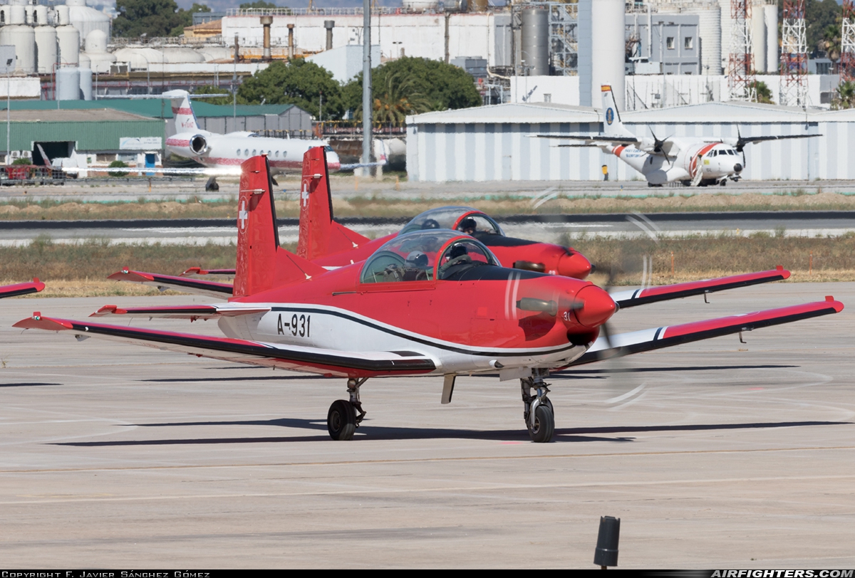 Switzerland - Air Force Pilatus NCPC-7 Turbo Trainer A-931 at Malaga (AGP / LEMG), Spain