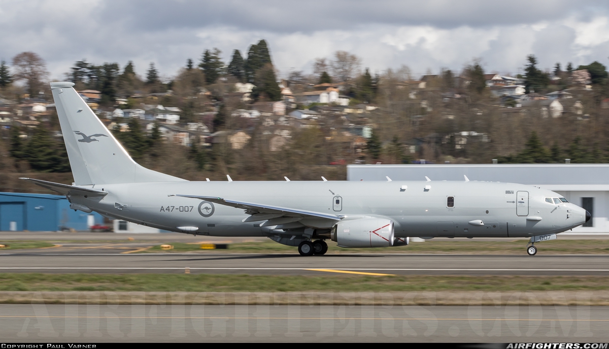 Australia - Air Force Boeing P-8A Poseidon (737-800ERX) A47-007 at Seattle - Boeing Field / King County Int. (BFI / KBFI), USA