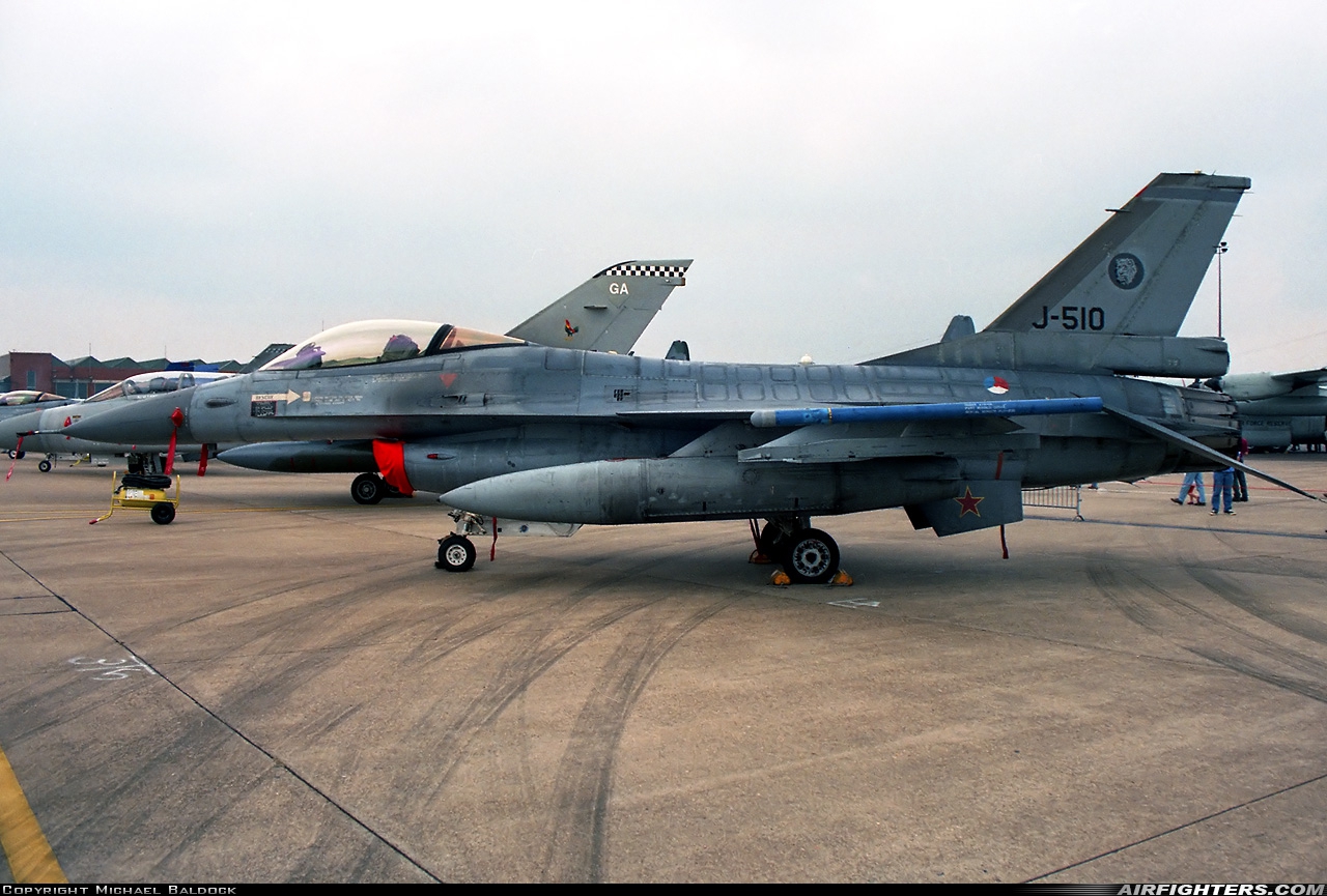Netherlands - Air Force General Dynamics F-16A Fighting Falcon J-510 at Mildenhall (MHZ / GXH / EGUN), UK