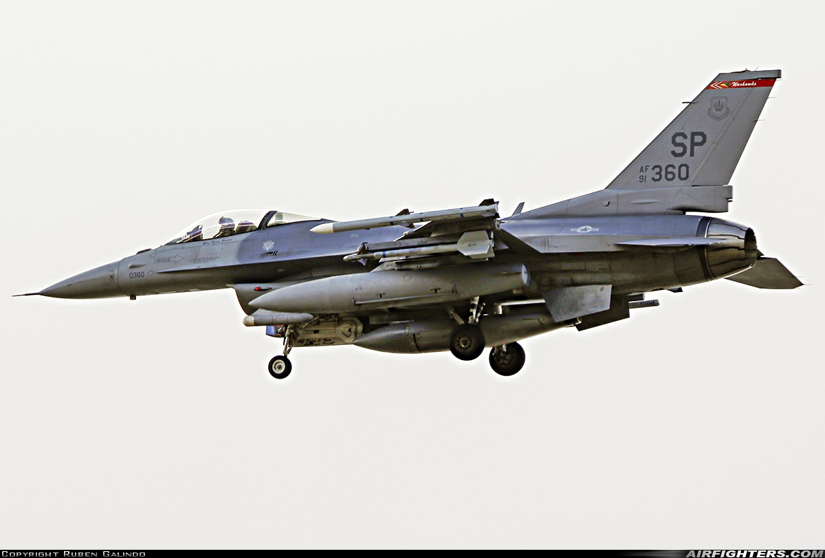 USA - Air Force General Dynamics F-16C Fighting Falcon 91-0360 at Zaragoza (ZAZ / LEZG), Spain