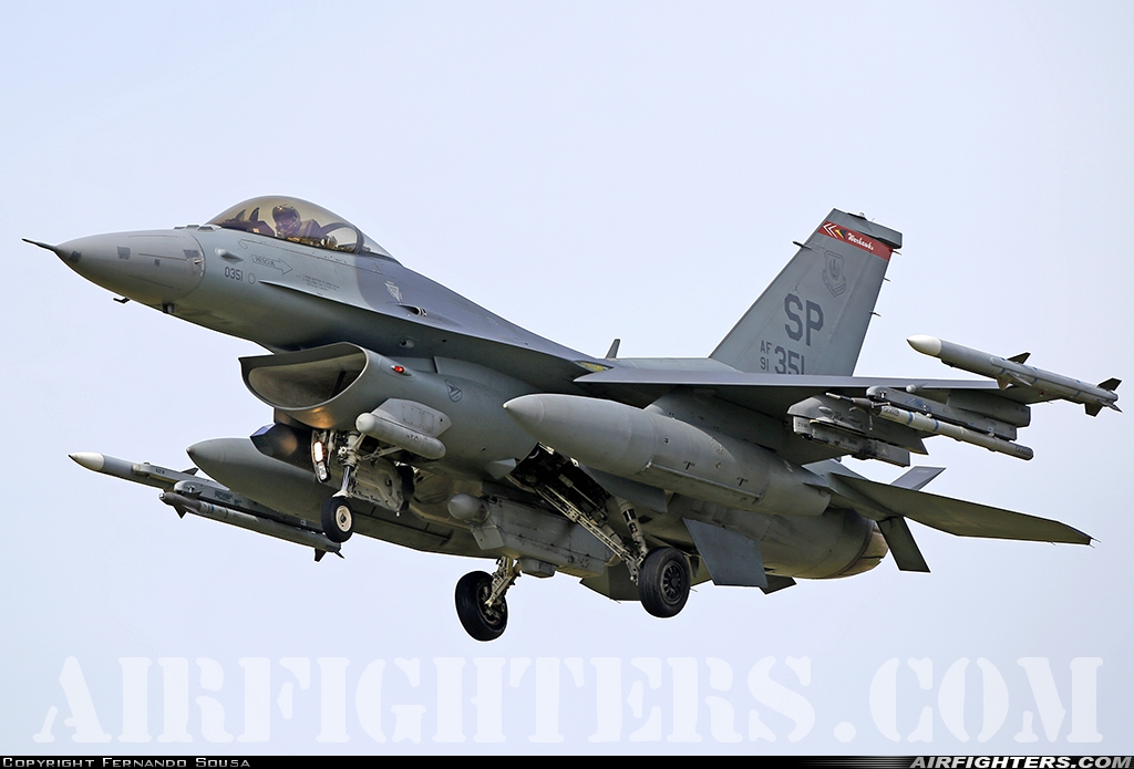 USA - Air Force General Dynamics F-16C Fighting Falcon 91-0351 at Monte Real (BA5) (LPMR), Portugal