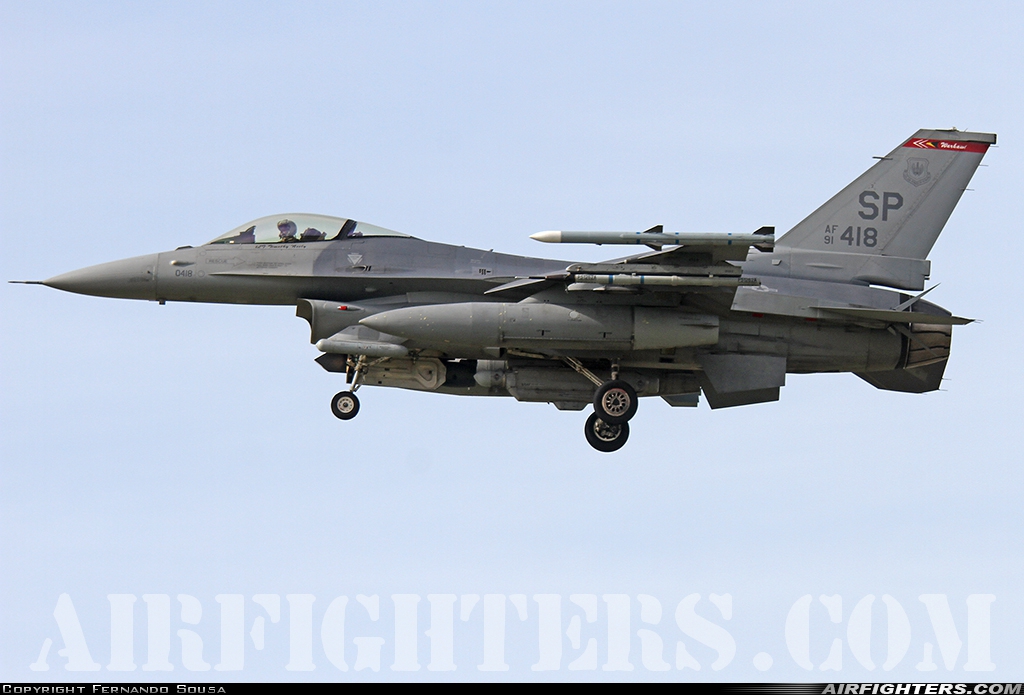 USA - Air Force General Dynamics F-16C Fighting Falcon 91-0418 at Monte Real (BA5) (LPMR), Portugal