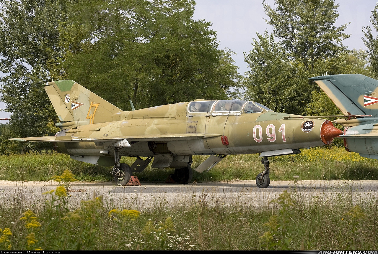 Hungary - Air Force Mikoyan-Gurevich MiG-21UM 091 at Papa (LHPA), Hungary