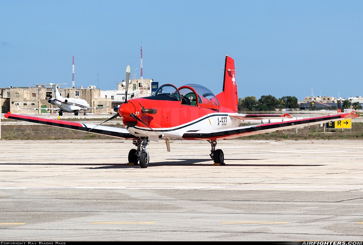 Switzerland - Air Force Pilatus NCPC-7 Turbo Trainer A-933 at Luqa - Malta International (MLA / LMML), Malta