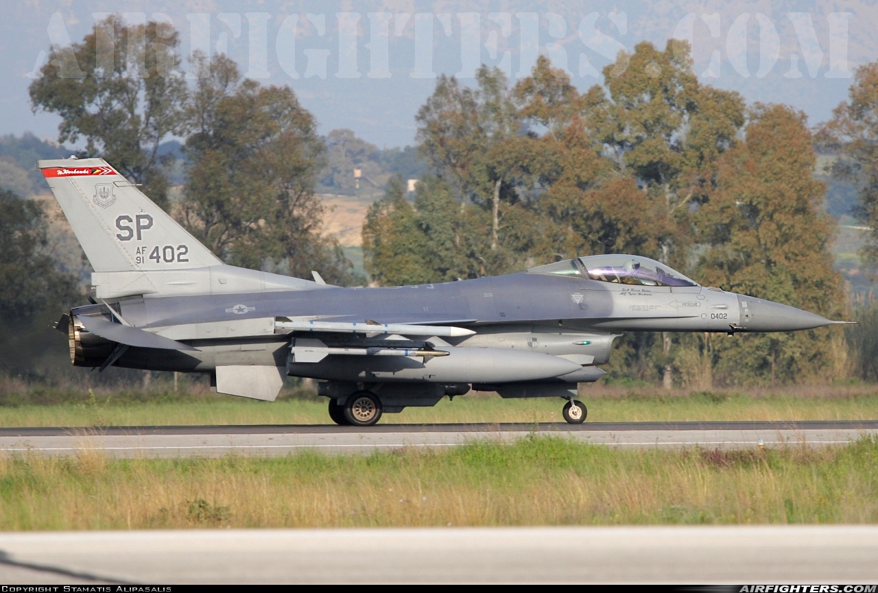 USA - Air Force General Dynamics F-16C Fighting Falcon 91-0402 at Andravida (Pyrgos -) (PYR / LGAD), Greece