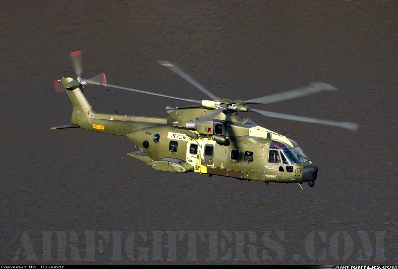 Denmark - Air Force AgustaWestland AW101 Mk512 M-513 at Off-Airport - North Wales, UK