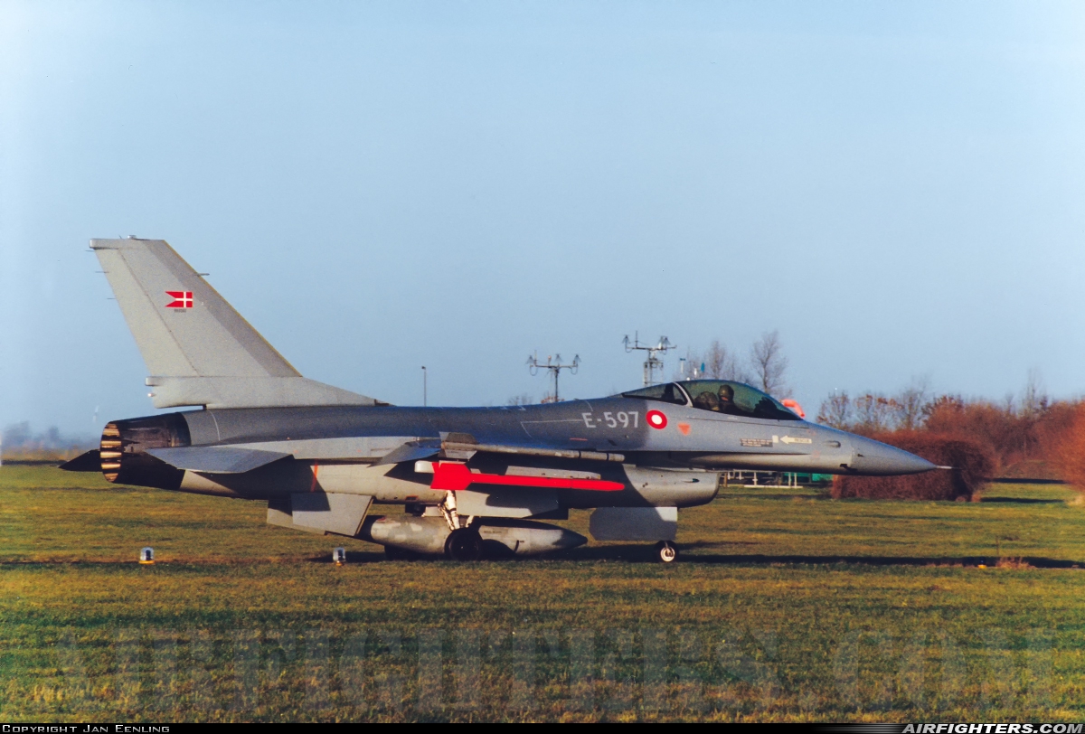 Denmark - Air Force General Dynamics F-16A Fighting Falcon E-597 at Leeuwarden (LWR / EHLW), Netherlands