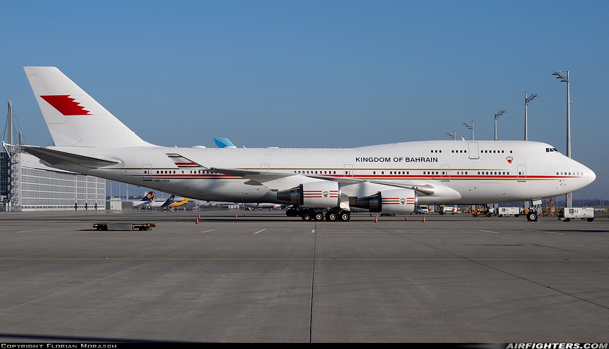 Bahrain - Royal Flight Boeing 747-4F6 A9C-HAK at Munich (- Franz Josef Strauss) (MUC / EDDM), Germany