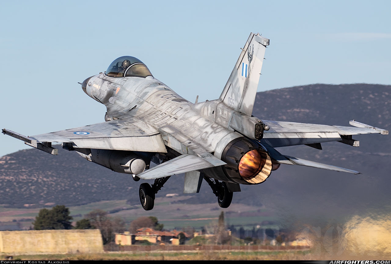 Greece - Air Force General Dynamics F-16C Fighting Falcon 055 at Nea Anghialos (VOL / LGBL), Greece