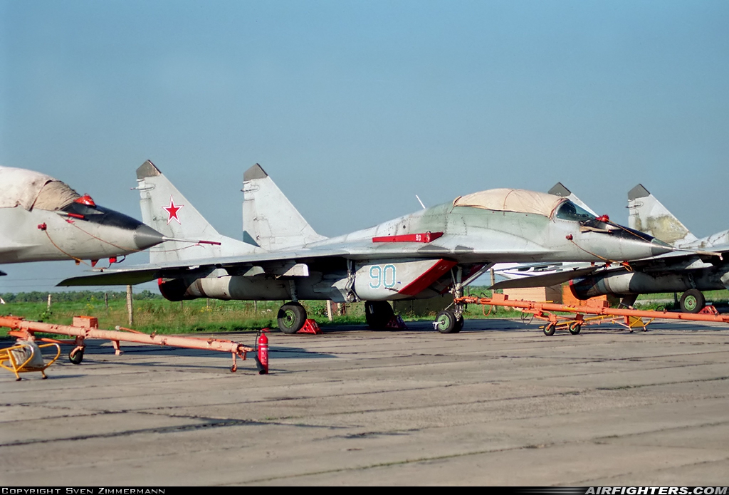 Russia - Air Force Mikoyan-Gurevich MiG-29UB (9.51) 90 BLUE at Rostov on Don (ROV / URRR), Russia