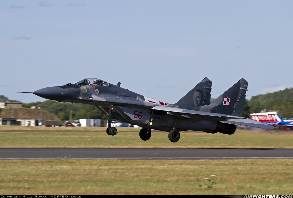Poland - Air Force Mikoyan-Gurevich MiG-29A (9.12A) 56 at Fairford (FFD / EGVA), UK