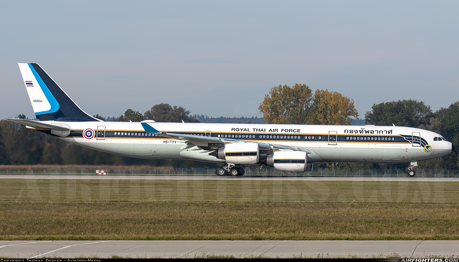Thailand - Air Force Airbus A340-541 60204 at Munich (- Franz Josef Strauss) (MUC / EDDM), Germany