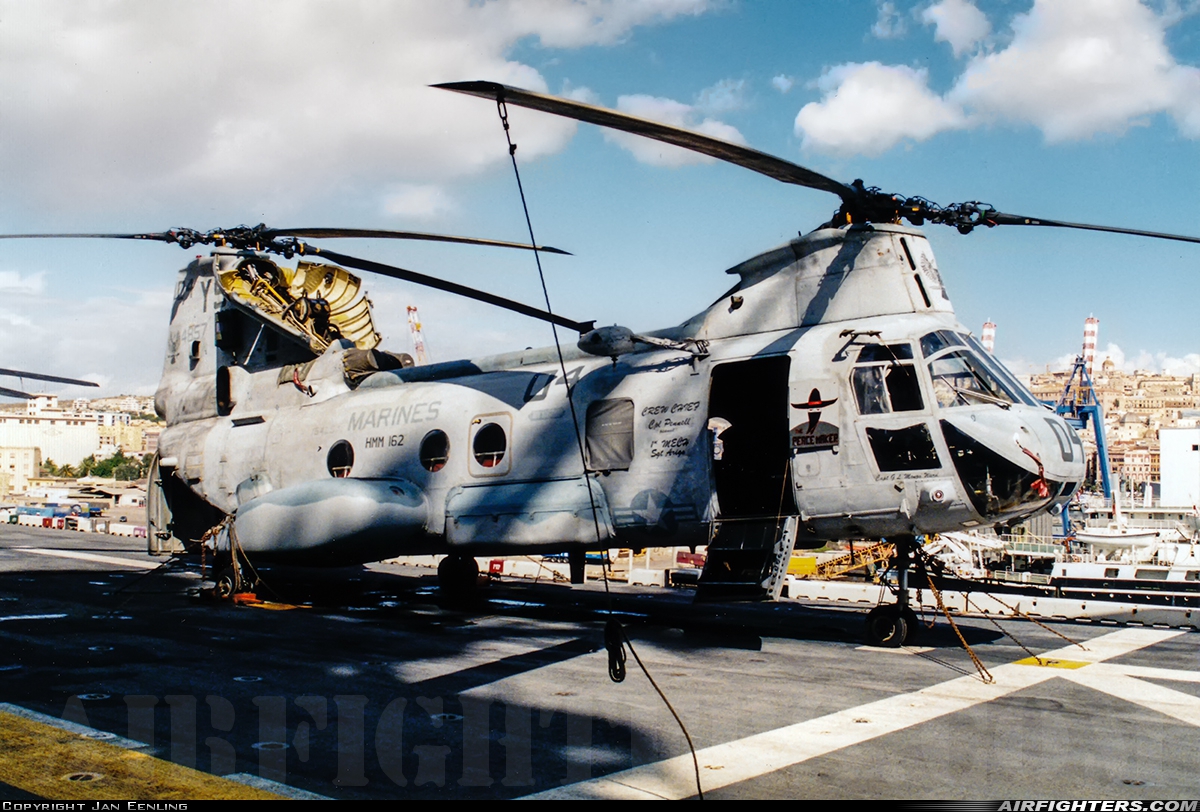 USA - Marines Boeing Vertol CH-46E Sea Knight (107-II) 154857 at Off-Airport - Cagliari Harbor, Italy