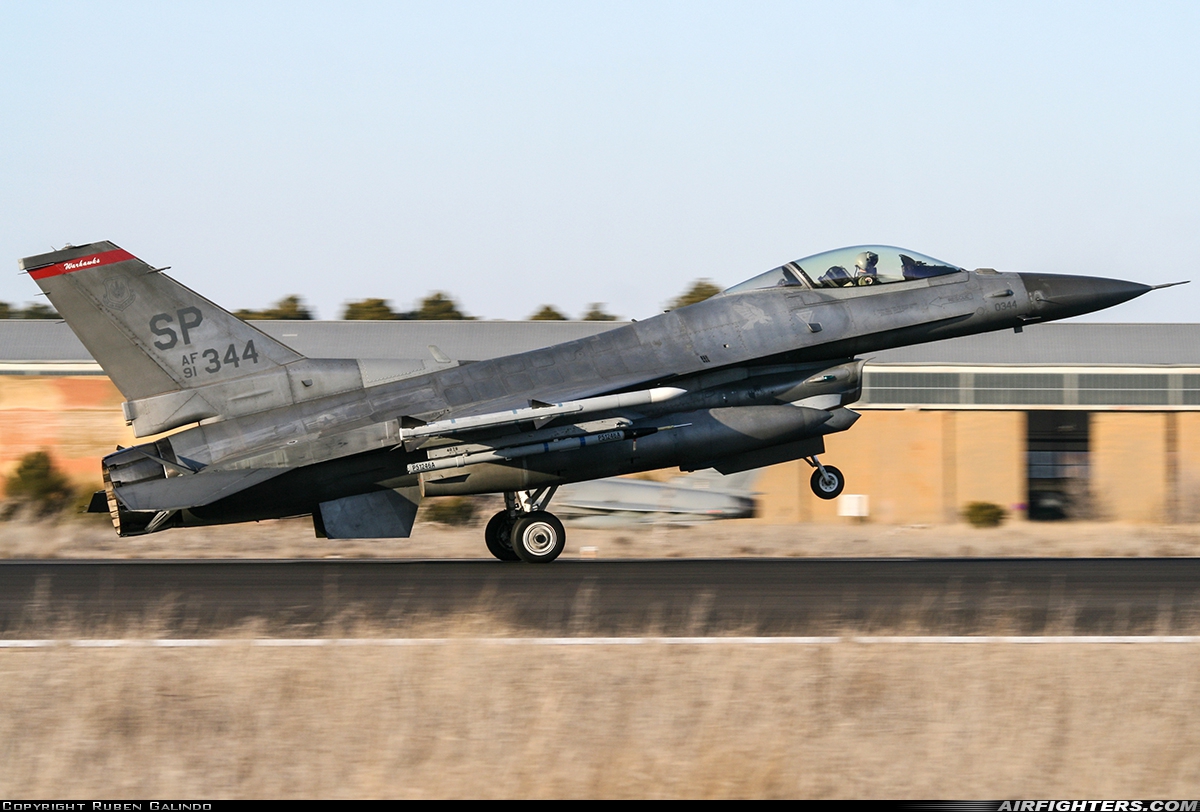 USA - Air Force General Dynamics F-16C Fighting Falcon 91-0344 at Albacete (- Los Llanos) (LEAB), Spain