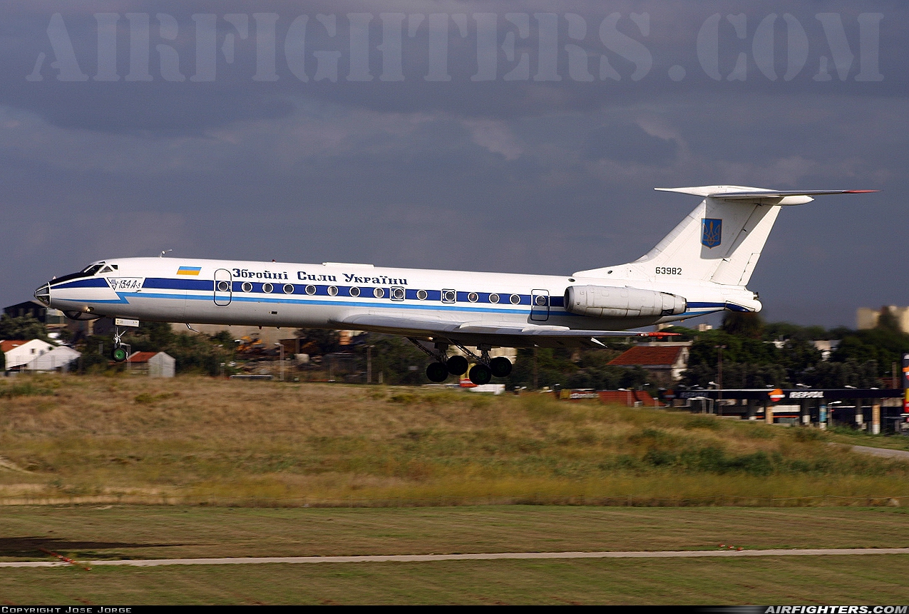 Ukraine - Air Force Tupolev Tu-134A-3 63982 at Lisbon (- Portela de Sacavem) (LIS / LPPT), Portugal
