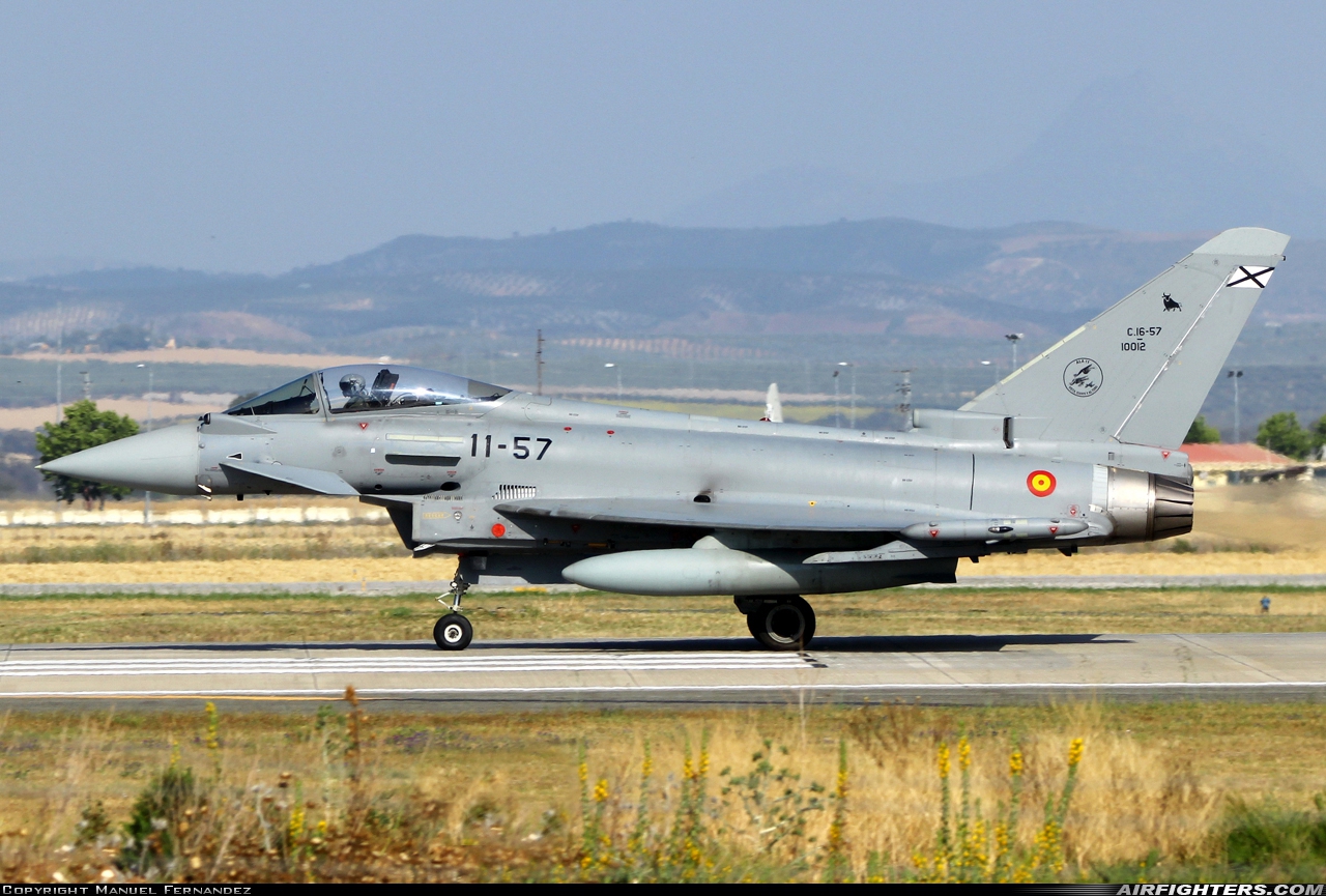 Spain - Air Force Eurofighter EF-2000 Typhoon S C.16-57-10012 at Seville - Moron de la Frontera (OZP / LEMO), Spain