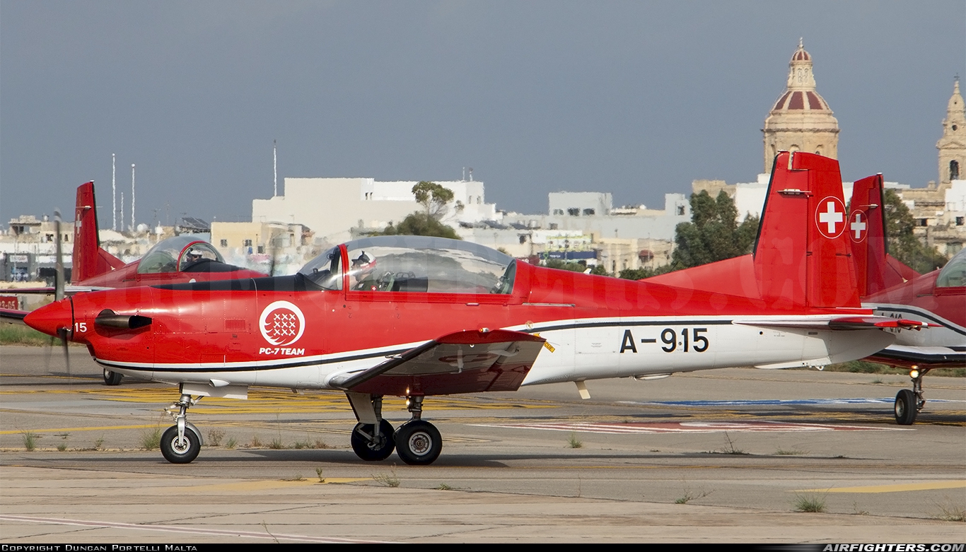 Switzerland - Air Force Pilatus NCPC-7 Turbo Trainer A-915 at Luqa - Malta International (MLA / LMML), Malta