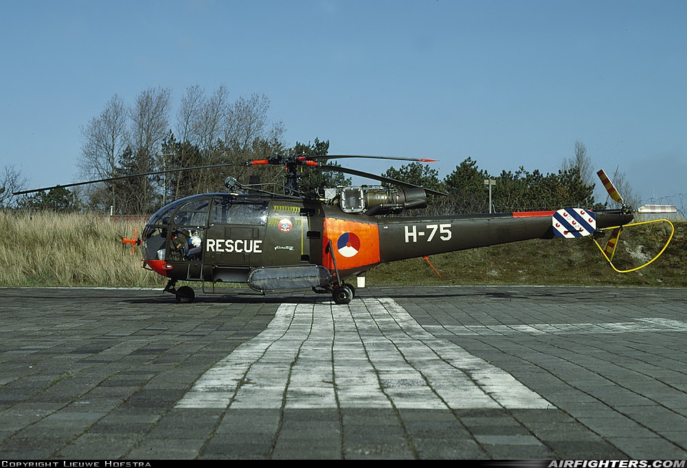 Netherlands - Air Force Aerospatiale SA-316B Alouette III H-75 at Off-Airport - Terschelling Heliport, Netherlands