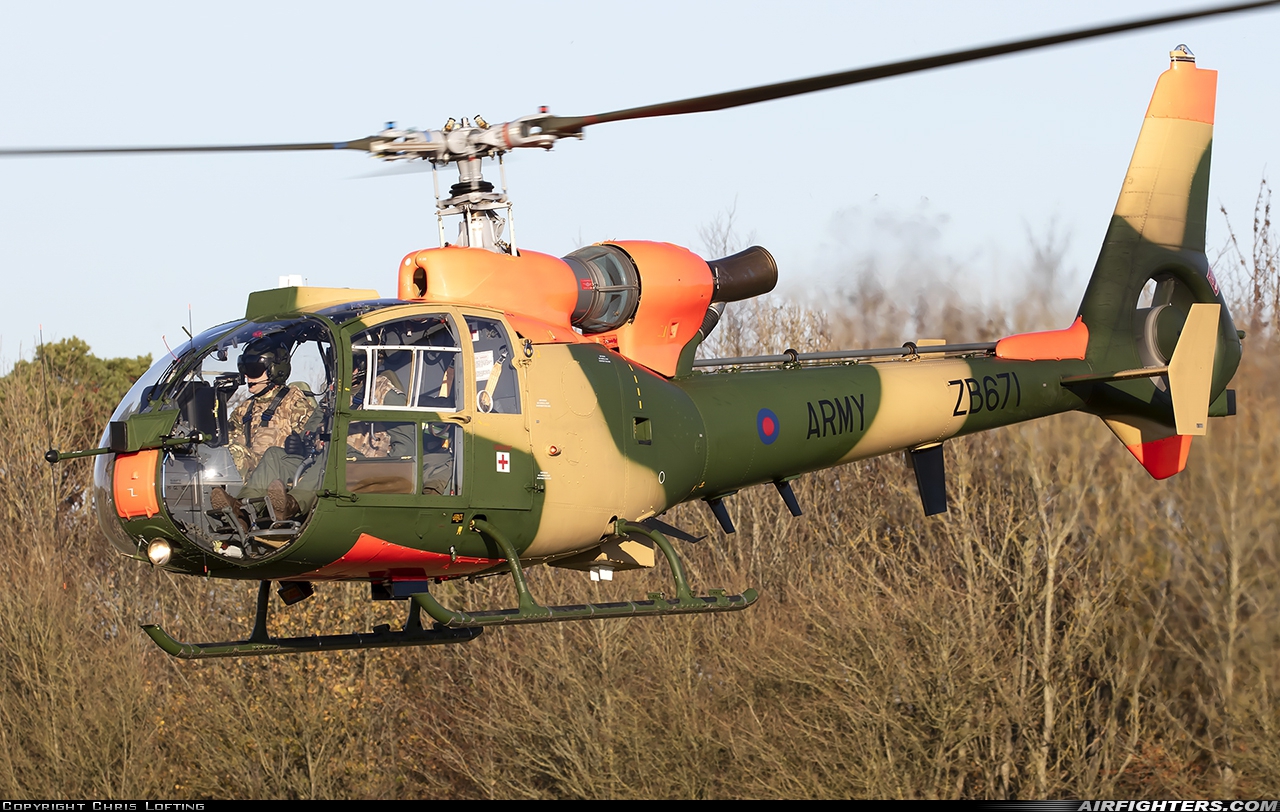 UK - Army Westland SA-341B Gazelle AH1 ZB671 at Off-Airport - Salisbury Plain, UK